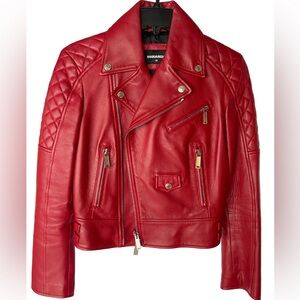 Dsquared2 Red quilted leather detail zip up Jacket NWOT size 38